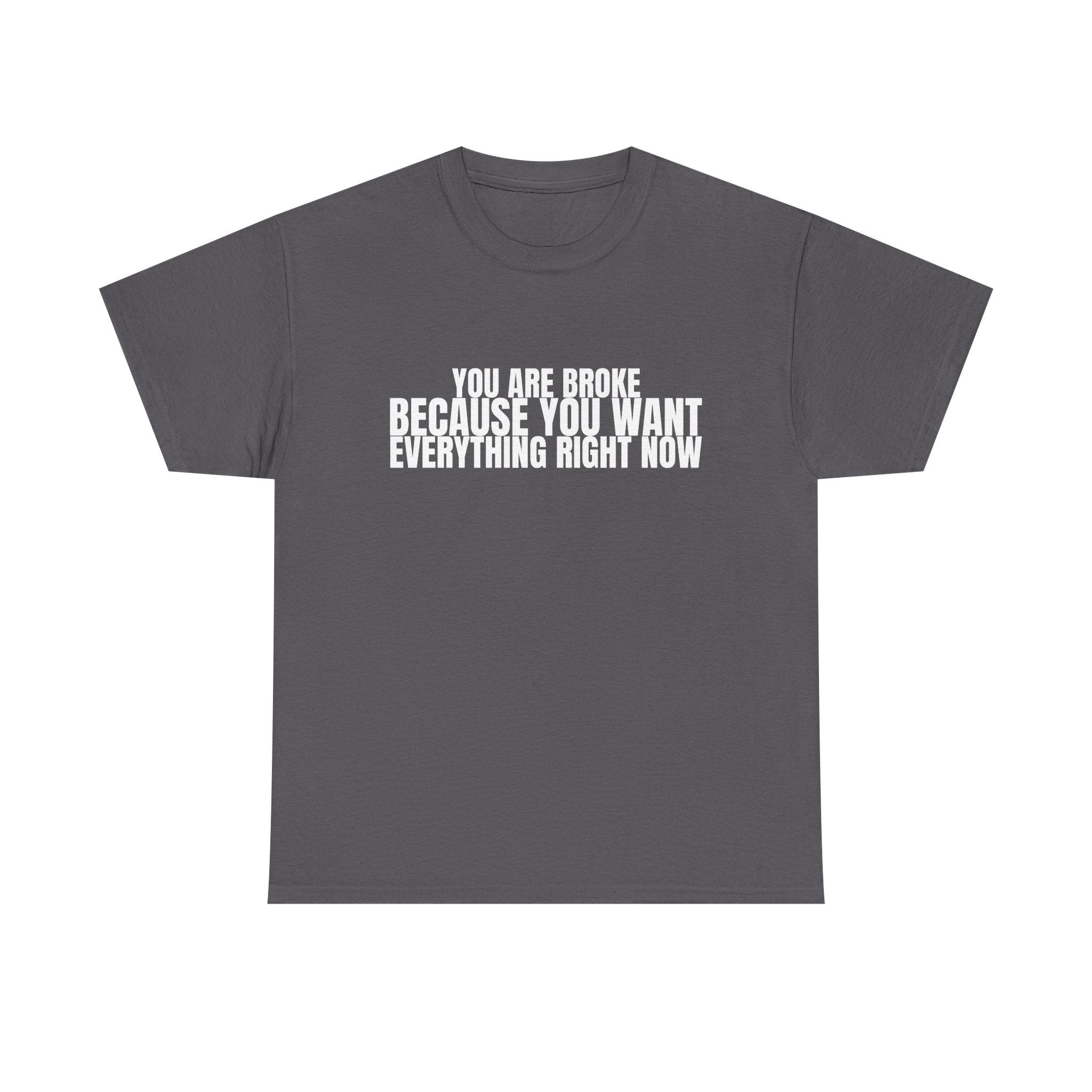 Graphic Tee — "You Are Broke Because You Want Everything Right Now" Motivational Sarcastic Shirt